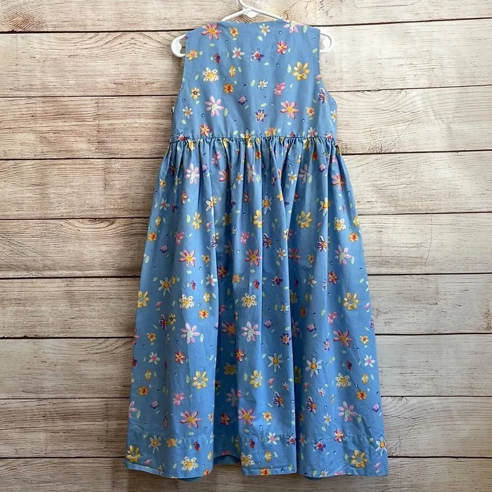 VINTAGE STRASBURG RUFFLE‎ FRONT DRESS IN BLUE FLORAL PRINT